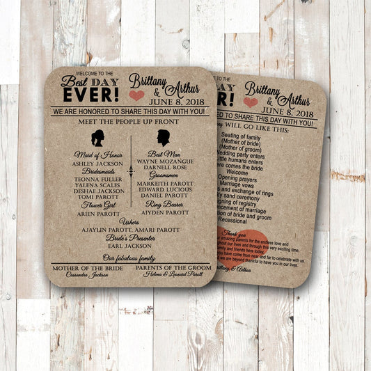 Rustic Wedding program, Best Day ever wedding programs, Kraft wedding, Ceremony program, Kraft program, Rustic Wedding, double-sided