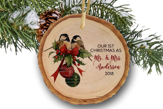 Married Christmas Ornament Newlywed First Christmas Married, Mr and Mrs Christmas Ornaments for a Wedding Vintage Birds Newlywed Ornament