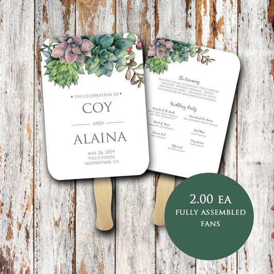 Greenery Wedding fans, fans for wedding,  Succulent wedding fan, wedding program fan, fan programs, Botanical, wedding program fan assembled