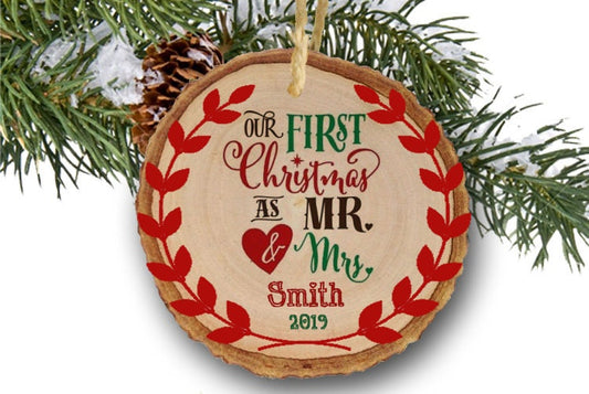 Our First Christmas Ornament Married - Personalized Christmas Ornaments - Mr and Mrs - Gifts Couple - Newlywed Gift - Just Married - Mr Mrs