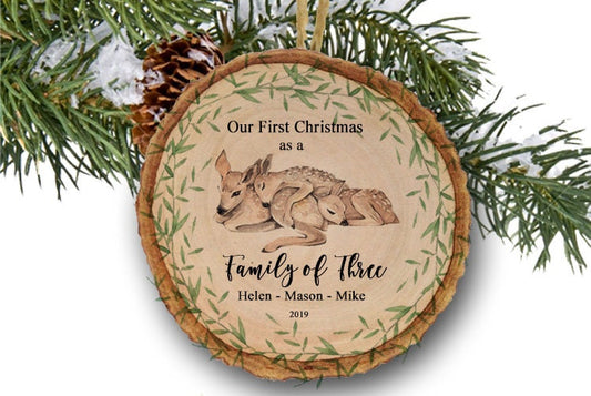 Family of three, deer ornament, family of 3, Christmas ornament, new parents ornament, mommy and daddy, deer ornaments, family ornament