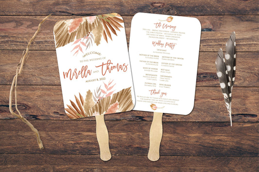 Wedding program fan assembled,boho wedding, wedding fans for guests, customize, personalised, wedding fan program, Pampas grass