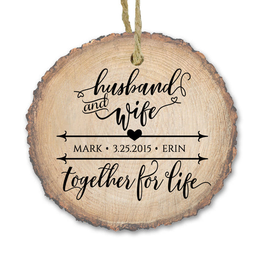 Anniversary Christmas Ornament - Mr and Mrs Couple Ornament - Personalized Wooden Ornament - Custom Tree Decoration for the Newlyweds