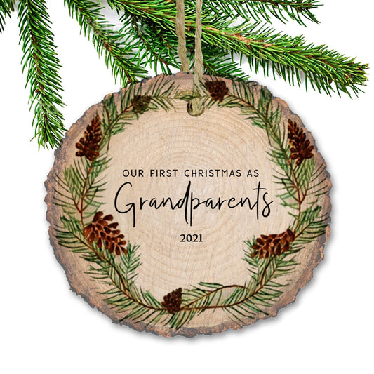 Wooden Christmas Ornament Christmas Tree Decor First Christmas As Grandparents  Xmas Decoration Custom Ornament Parent Gift Baby Present