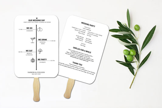 Infographic wedding program, Wedding fan, wedding fan program, rustic program, ceremony program, minimal wedding, wedding fans, assembled