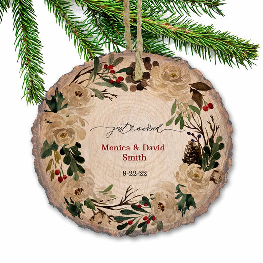 Just Married Wedding Keepsake ornament, wedding gift, newlywed gift, Mr and Mrs wooden Christmas ornament 2022