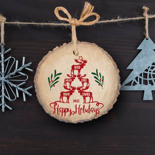 Family of 5 Christmas ornament, Custom ornament, personalized gift, moose family farmhouse, natural wood slice 3"