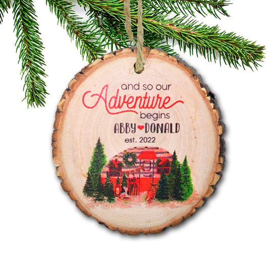 Adventure Christmas ornament, Couples Christmas ornament 2022,  newlywed keepsake, Engagement gifts for couples, wooden ornament