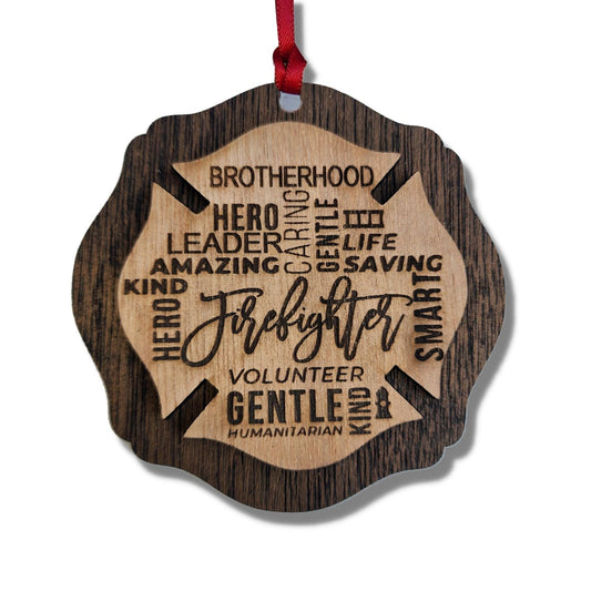 Firefighter ornament, Christmas gift, Wooden engraved Firefighter Christmas ornament