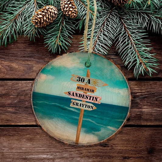 30a map ornament, Beach ornament, Coastal Christmas ornament, upcycled natural wood slice ornament
